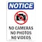 Signmission OSHA Notice, 7" Height, No Cameras No Photos Sign With Symbol, 7" X 5", Portrait OS-NS-D-57-V-14403 - alternate 1